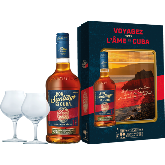 SANTIAGO DE CUBA 11 ANS COFFRET 2 VERRES